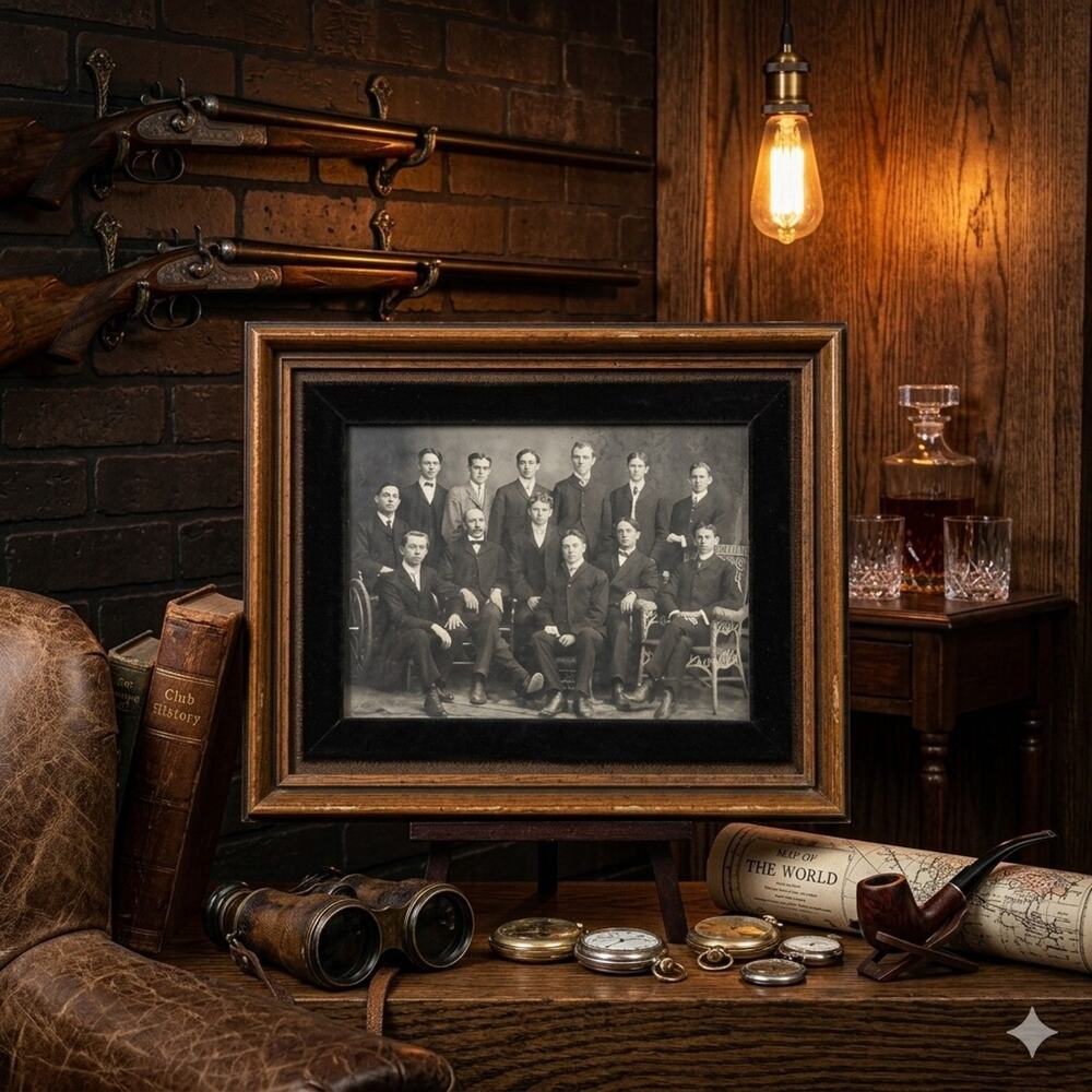 Antique‎ Victorian Group Portrait Men Studio Photography Framed Dark Academia